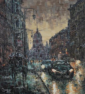 Night rain in St. Petersburg (Original Landscape Artwork). Smirnov Sergey