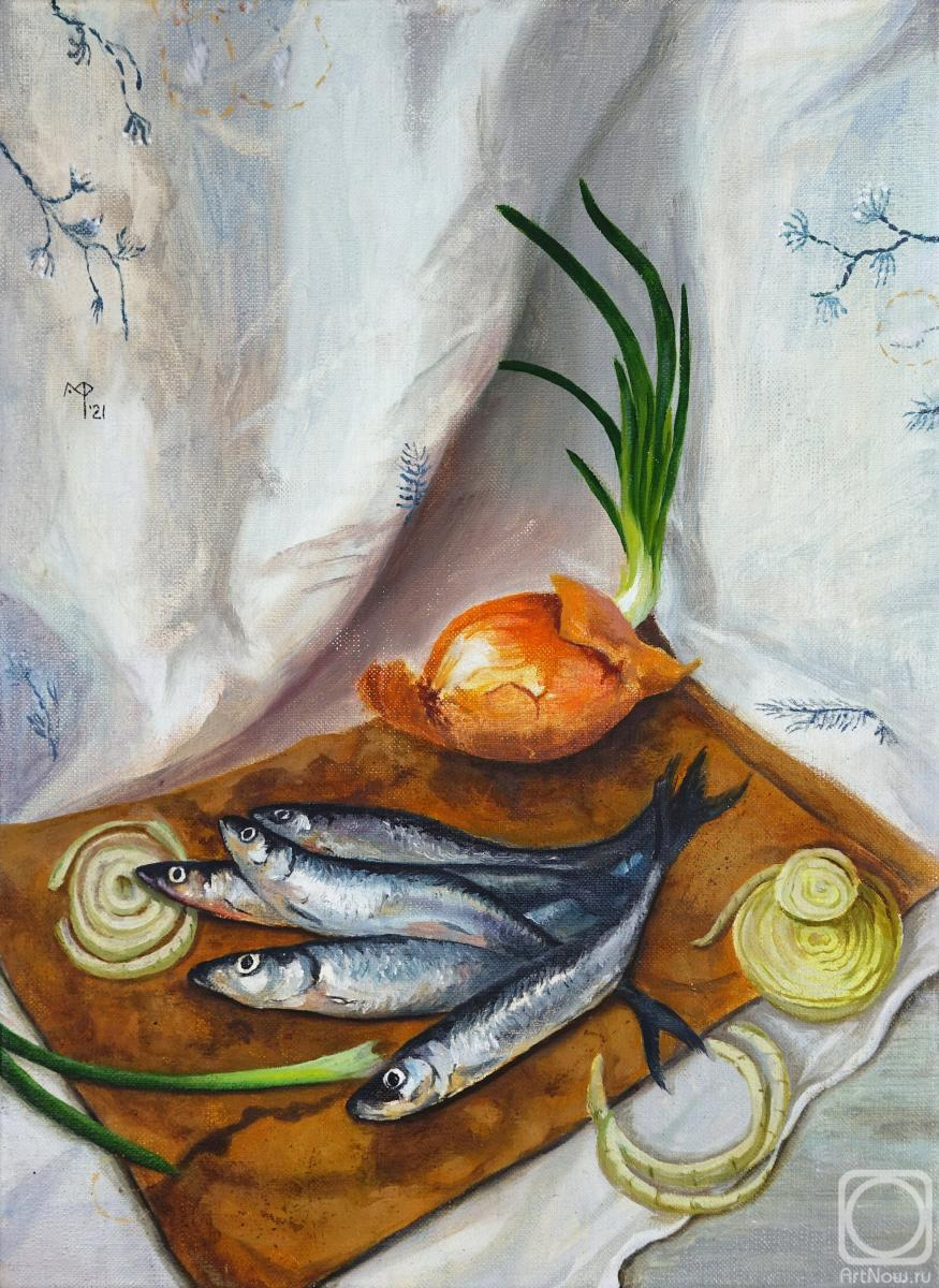 Faleeva Mariya. STILL-LIFE FOR THE KITCHEN WITH FISH AND ONIONS
