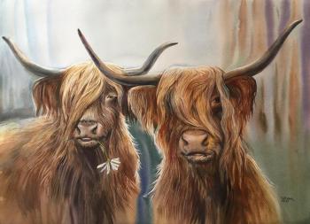Loving bulls (Painting Of Bulls). Veyner Nataliya