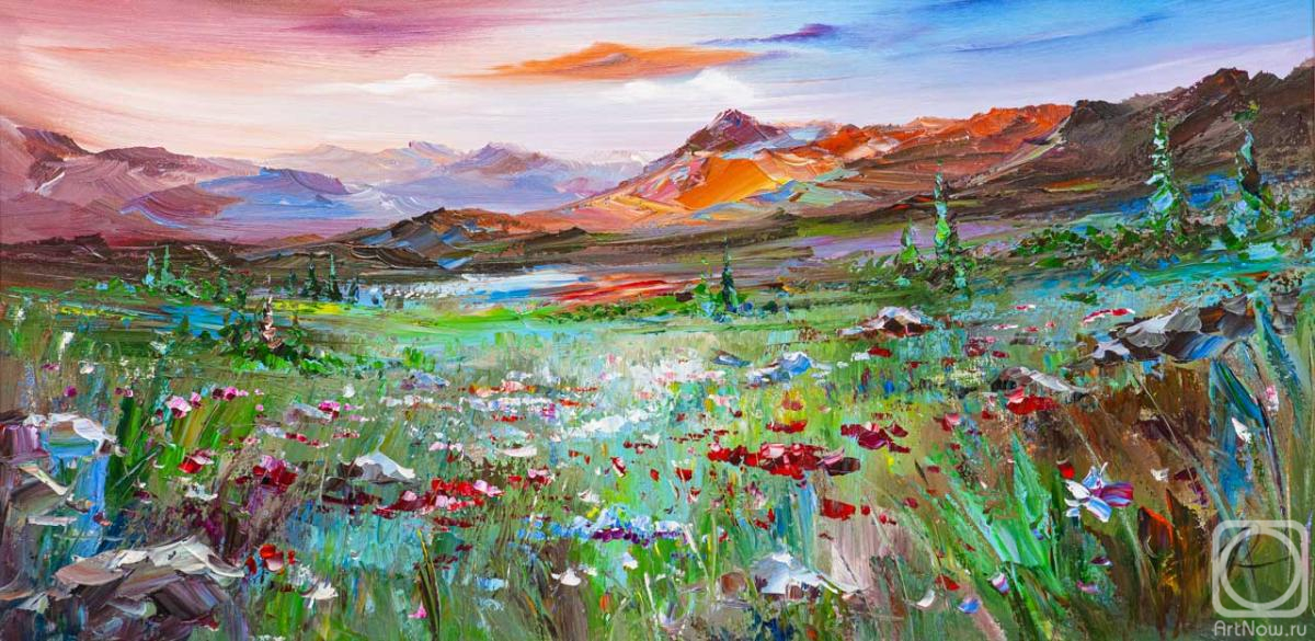 Rodries Jose. Meeting the dawn in the mountains. View of the poppy field