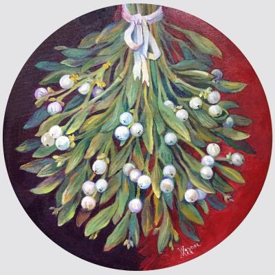 Mistletoe branches (Buy A Round Picture With Flowers). Veyner Nataliya