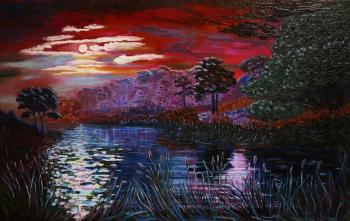 Night landscape on the river (Moonscape). Polischuk Olga