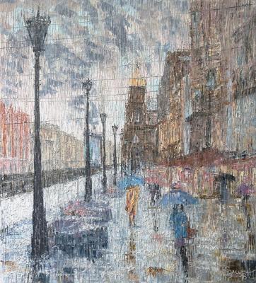 Rainy Petersburg (Urban Landscape Palette Knife). Smirnov Sergey