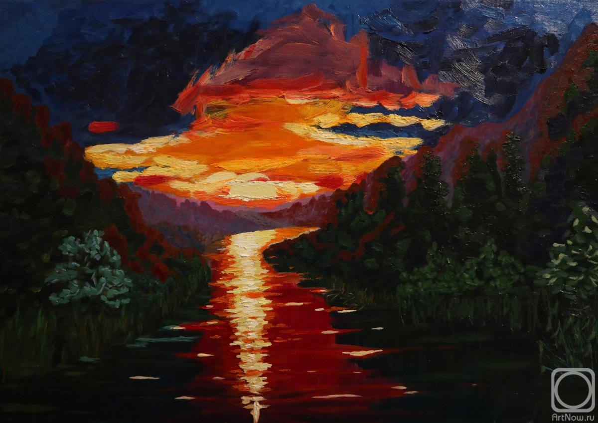 Polischuk Olga. Sunset over the river after a thunderstorm