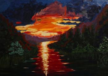 Sunset over the river after a thunderstorm. Polischuk Olga