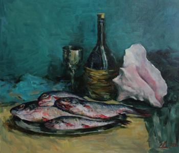Painting Still life with the fish and seashell. Malykh Evgeny