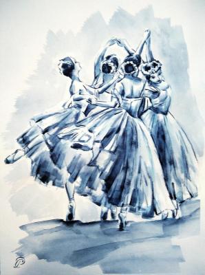 Monochrome "Pas de Quatre" (dance of four dancers) (Ballet Watercolour). Rodionova Svetlana