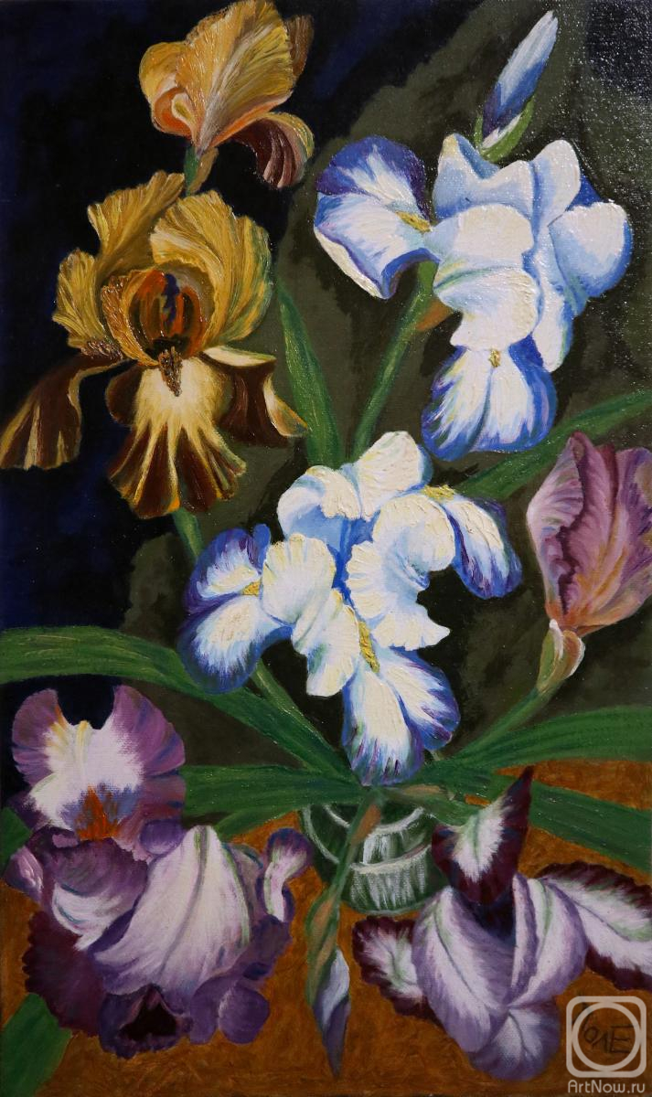 Polischuk Olga. A bouquet of irises. Irises in a vase