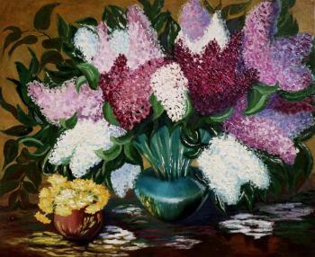 Still life from nature. Lilac in a vase (Still Life With Leaves). Polischuk Olga