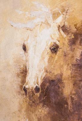Portrait of a white horse. Haze