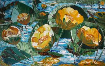 Yellow water lilies. Water lilies (A Picture As A Gift For Mom). Polischuk Olga