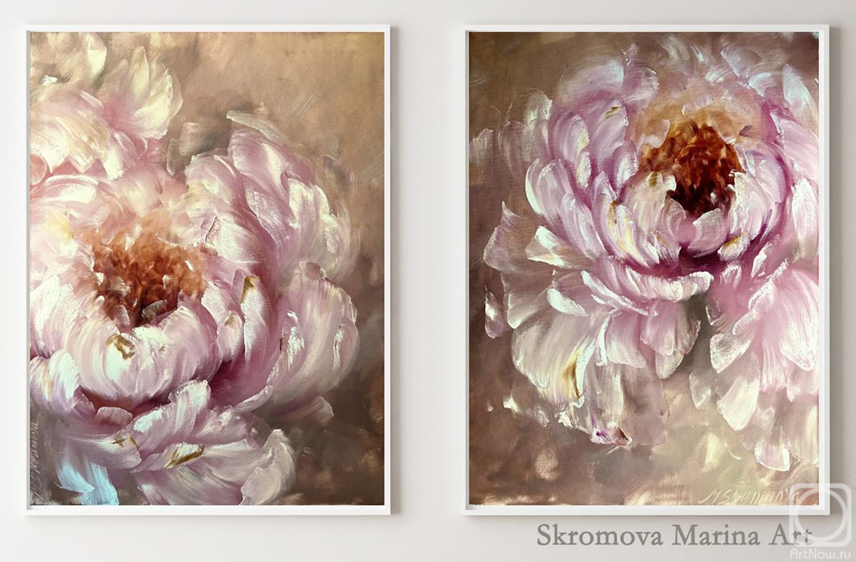Skromova Marina. Beige abstract flower set 2 - art of peonies delicate petals