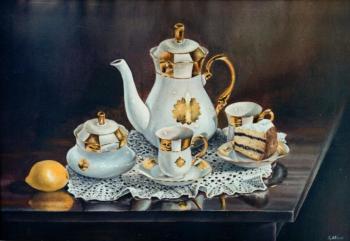Still-life with a Tableware set (Tea With A Lemon). Abaimov Vladimir