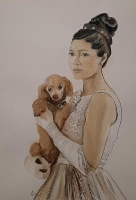 Lady with a dog (Poodle). Zozoulia Maria