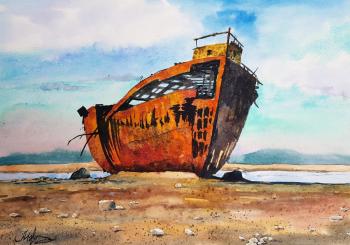 Abandoned ship on the shore. Movsisyan Tigran