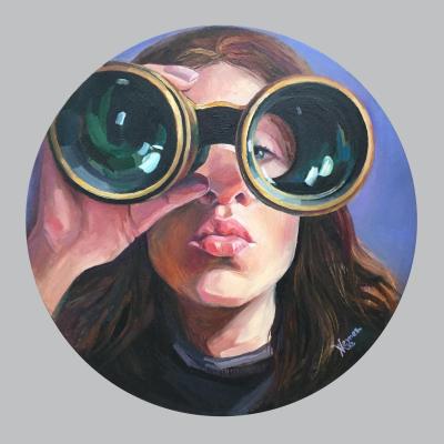 Portrait of a girl with binoculars.