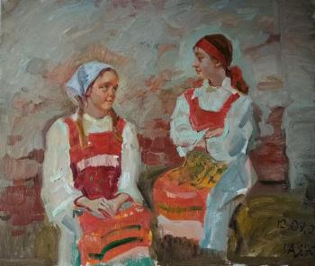 Girlfriends, at the Savvino-Strozhevsky Monastery in Zvenigorod (Russian Folk Costume). Dobrovolskaya Gayane