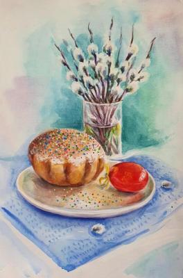 Easter, egg, willow, Easter cake, still life (Life In An Egg). Sokolova Lyudmila