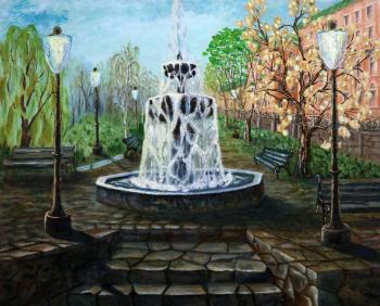 Fountain in the city park (Park Landscape With Oil). Polischuk Olga