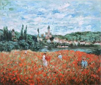 Copy of Claude Monet's painting. Poppy field near Vetheuil
