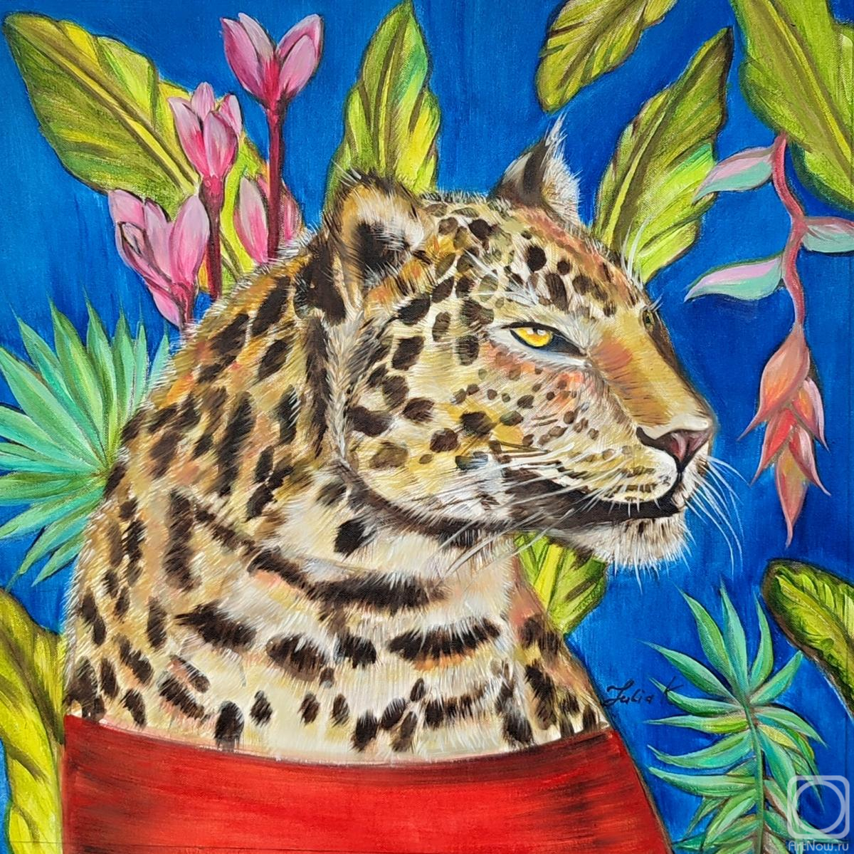 Kirillova Juliette. Leopard in the jungle. Animal portrait, tiger