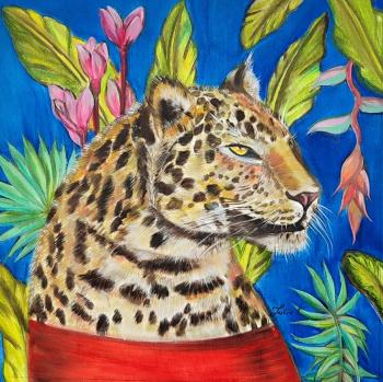 Leopard in the jungle. Animal portrait, tiger (Painting With A Tiger). Kirillova Juliette