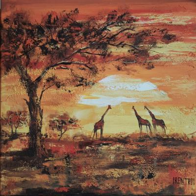 Giraffes at sunset (Giraffes Africa). Troitskaya Irina