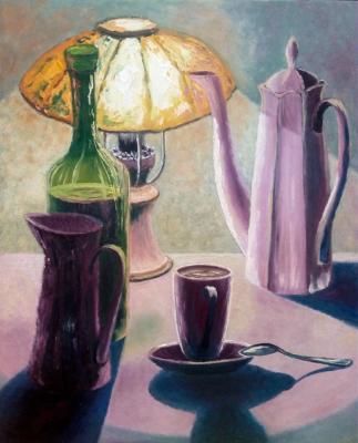 Evening coffee. A picture with a table lamp. Polischuk Olga