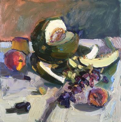 Still Life with melon (Painting With Peaches). Norloguyanova Arina