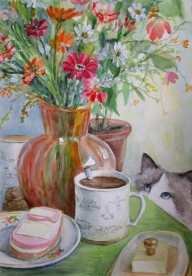 Breakfast (Cute Cat). Serova Aleksandra