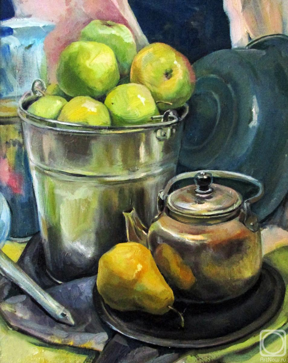 Serova Aleksandra. Still life with a bucket of apples