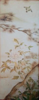 Screen: Flowers and birds. "Sumi-E": Sessu Toe - 8 - "Sessu. Painting of screens." Cold batik. Kuharenko Kristina