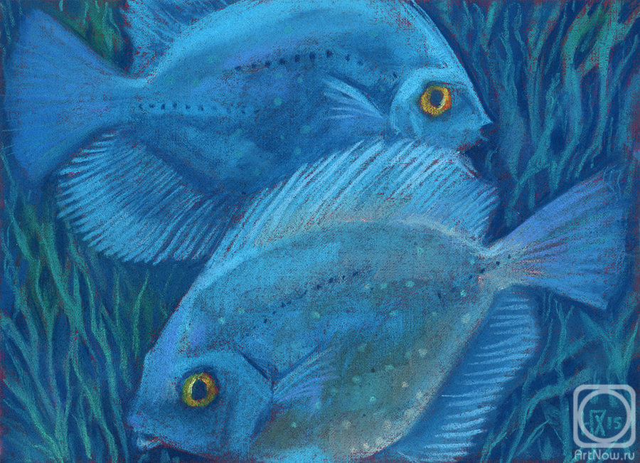 Horoshih Yuliya. Blue Discuses, Tropical Fish Underwater Animal Art