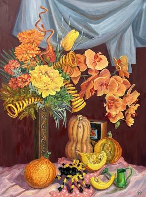 Pumpkins and flowers (Flowers In A Can). Lukaneva Larissa