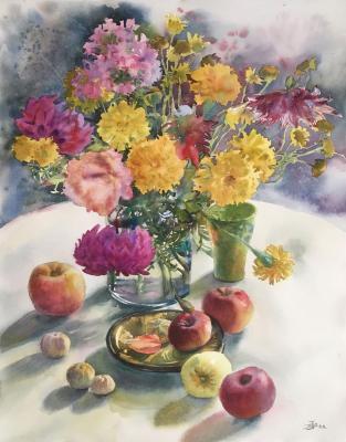 Still life with flowers - A joyful day (Vase With Fruit). Norloguyanova Arina