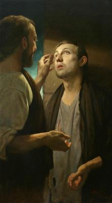 Christ and the beggar. Healing of the blind-born