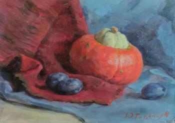 Still life with pumpkin and plums".