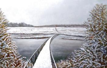 Abaimov Vladimir Vasilevich. First Snow on Inia River. The Bridge