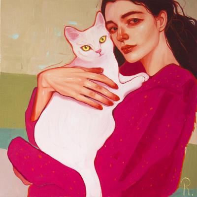 The girl with white cat. Raskolnikova Polina