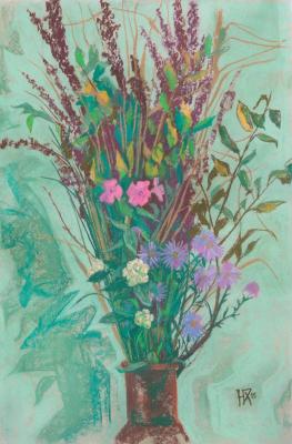 Autumn Flowers, Bouquet in Brown Pot (Pastel Paintin). Horoshih Yuliya
