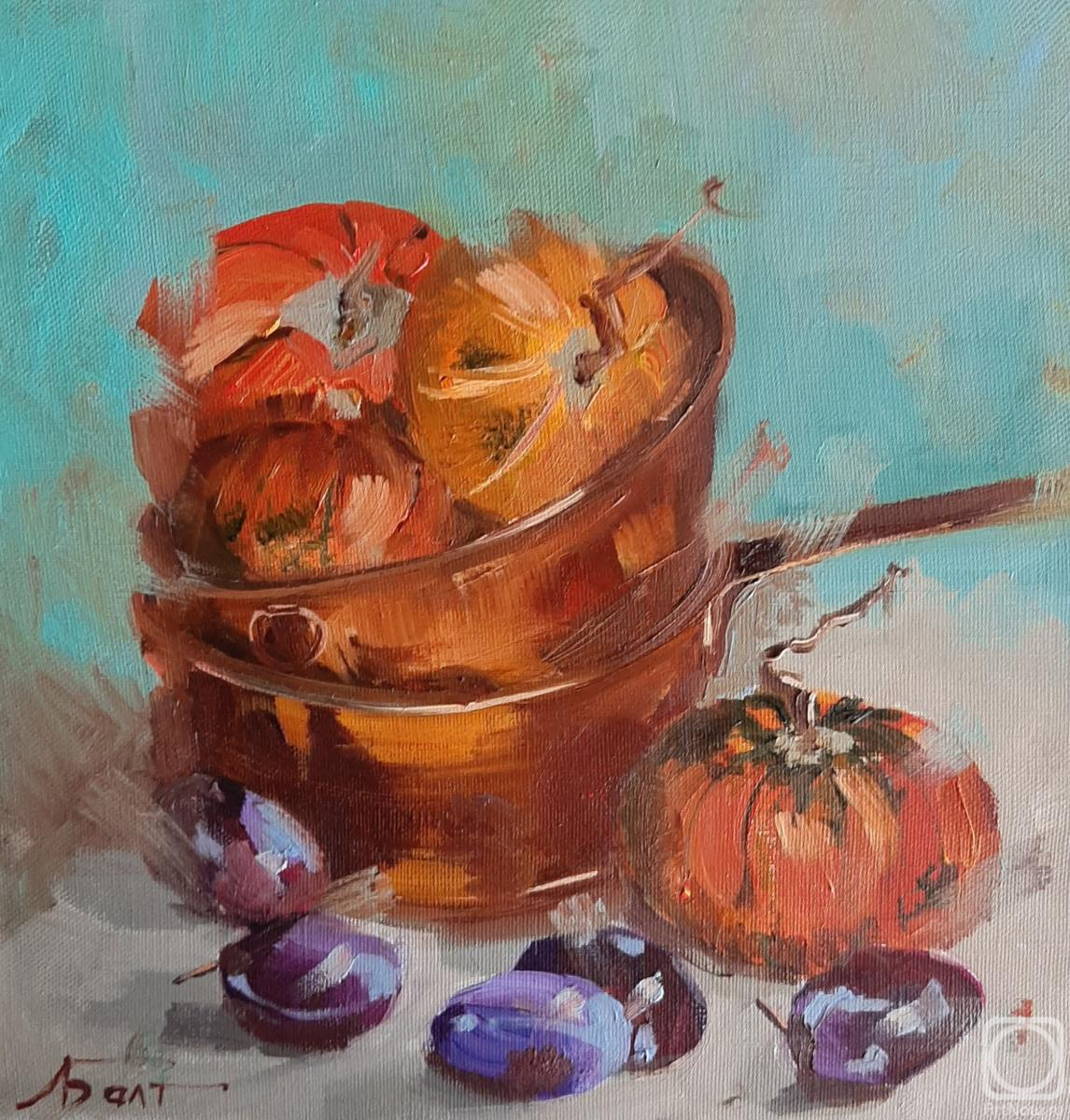 Baltrushevich Elena. Pumpkins in copper bowls