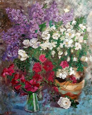 Still life with summer flowers (Painting With White Roses). Baltrushevich Elena