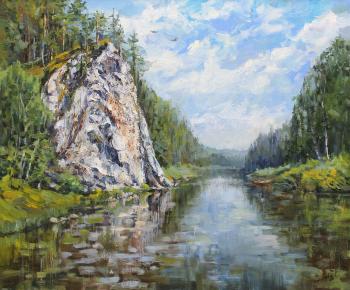 Summer day on Chusovaya. The Boyar Stone (Painting With Rocks). Tyutina-Zaykova Ekaterina