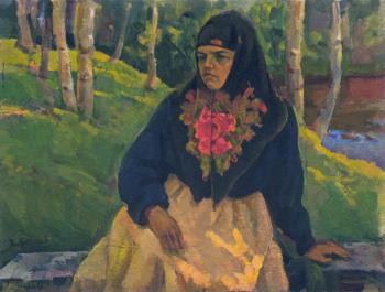 Woman dressed in russian attire (Soviet Art). Belikov Vasilij