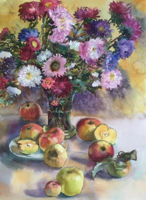 Asters and apples (Large Watercolor). Norloguyanova Arina