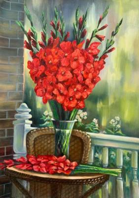 Red gladioli (Red Gladiolus). Roenko Tatyana