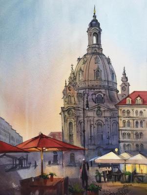 Evening Dresden. Watercolor cityscape. Veyner Nataliya