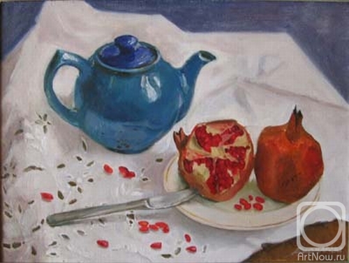 Ponomareva Irina. Still life with a dark blue teapot