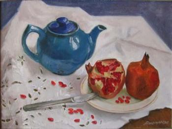 Still life with a dark blue teapot. Ponomareva Irina