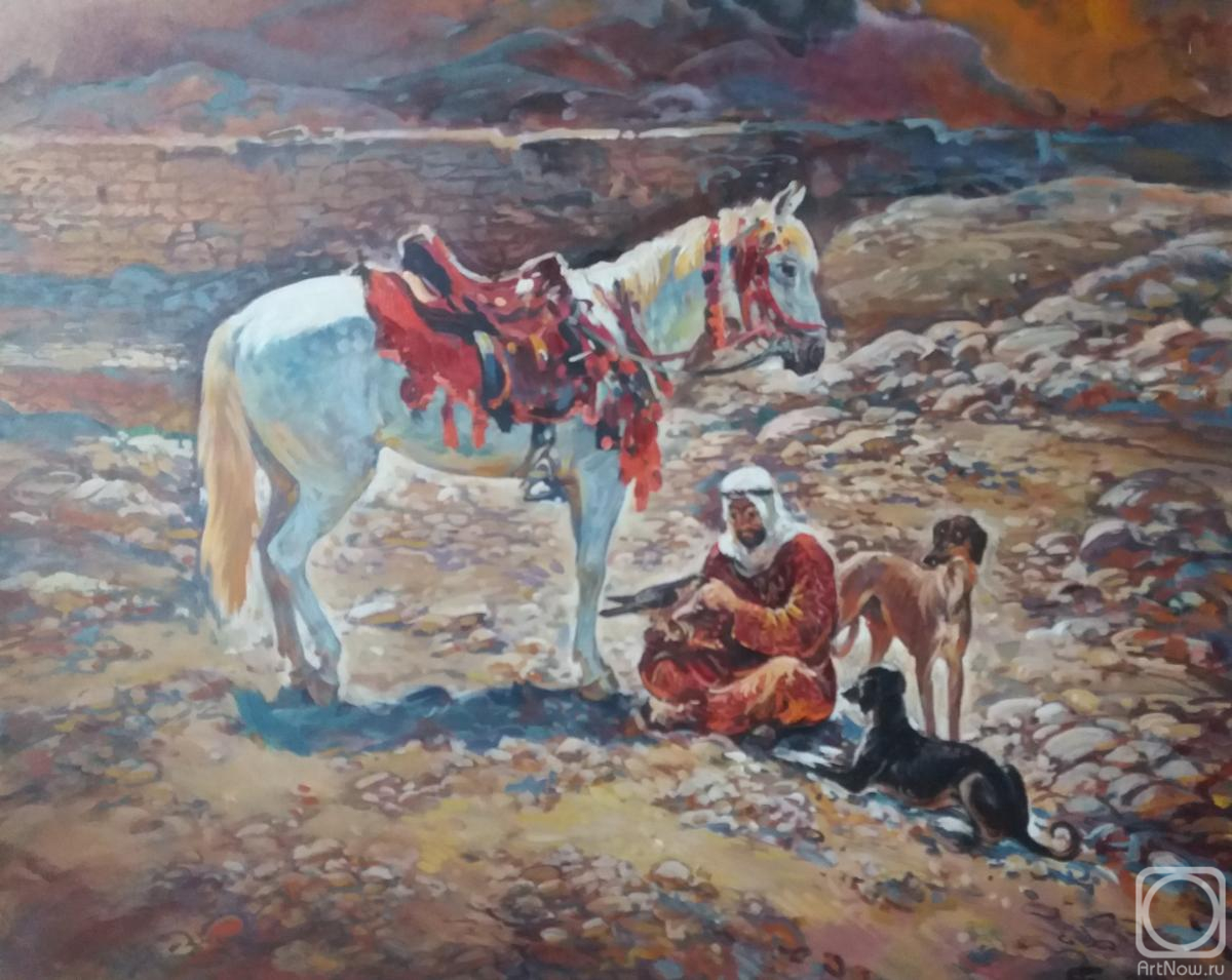 Bastrykin Viktor. Arab, horse, dogs,falcon